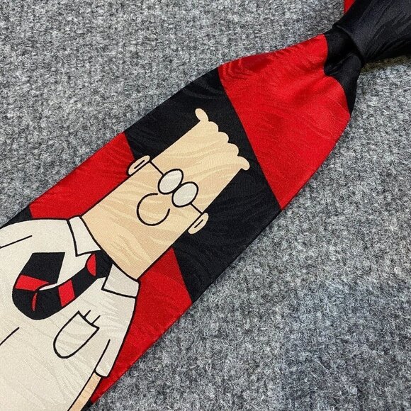 Dilbert Dogbert  Mens Tie Silk Black Red Striped Vintage - Picture 1 of 7